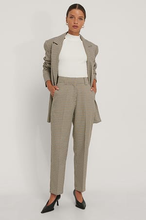 Brown Check Aansluitende Cropped Broek