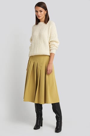 Lime Tailored Pleated Midi Skirt