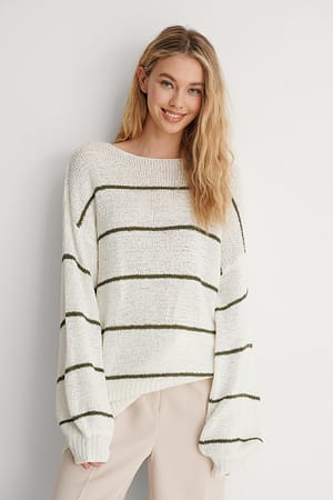 White/green Gestreifter Strickpullover