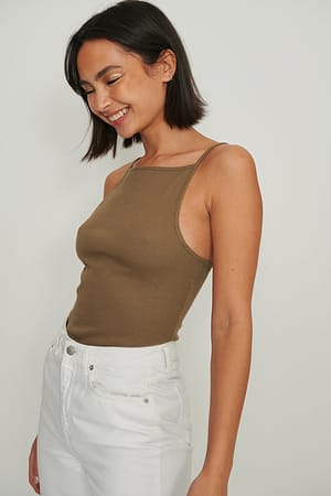 Brown Thin Strap High Neck Singlet