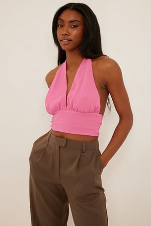 Pink Recyceltes Neckholder-Top mit Schnürung hinten