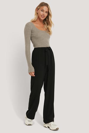 Black Gerecycleerde broek met wijde pijpen en knoopriem