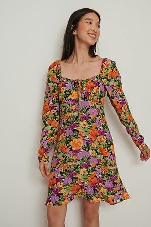 Watercolor Flowers Minikleid mit geschnürter Brust