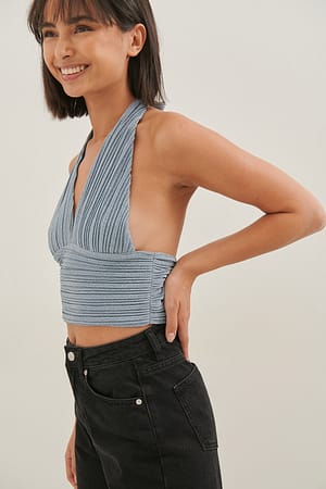 Dusty Blue Croppad topp med knytdetalj