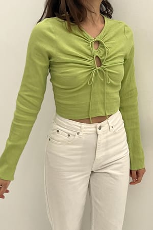 Green Tie Front Soft Cotton Blouse