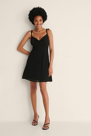 Black Tie Shoulder Sheer Mini Dress