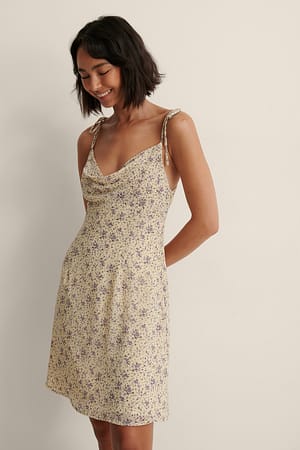 Yellow Print Tie Shoulder Sheer Mini Dress