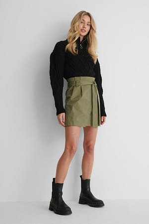 Khaki Cargorok Met Knoop In De Taille