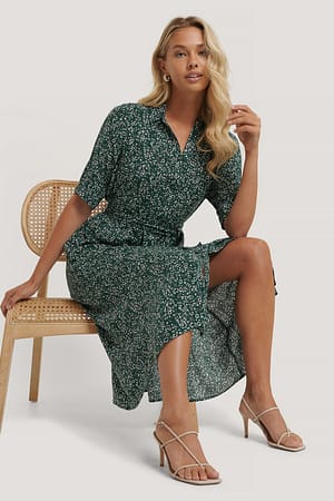 Green Tie Waist Shirt Dress