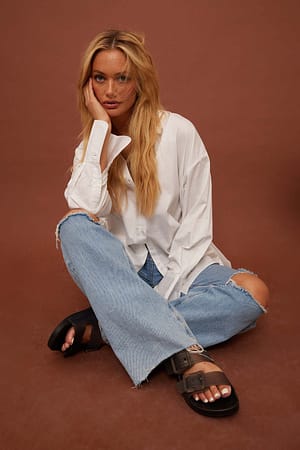 Dark Grey Transparent Buckle Slippers