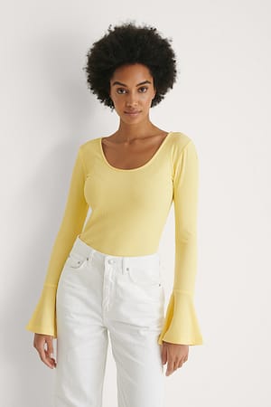 Yellow Trumpet Sleeve Rib Top