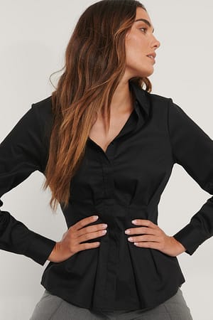 Black Tucked Waist Shirt