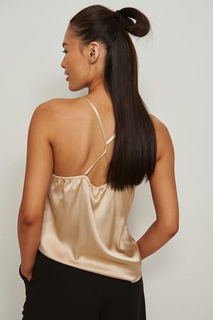 Beige Twist Back Strap Top