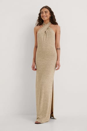 Beige Melange Twist Detail Maxi Dress