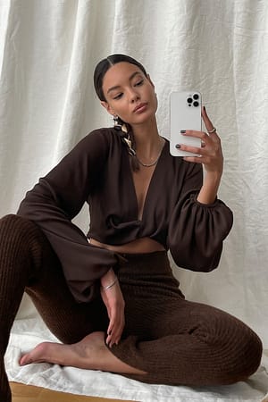 Dark Brown Chemisier satin torsadé