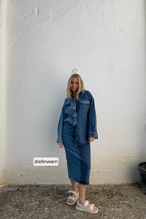 Mid Blue Tvåfärgad denimkjol