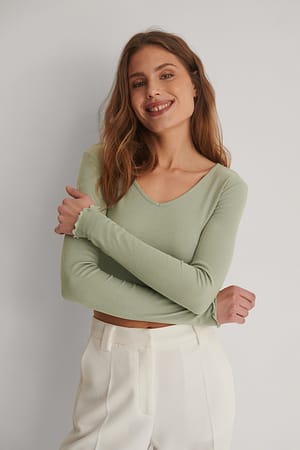 Light Khaki V-Neck Babylock Top