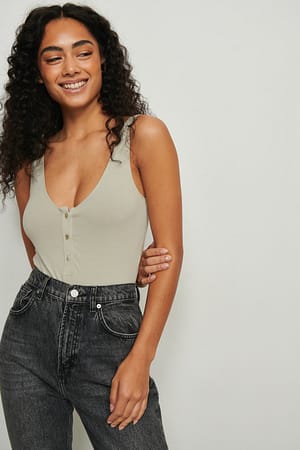 Green V-Neck Buttoned Body