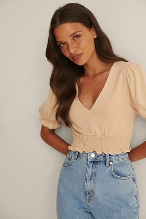 Beige V-Neck Jersey Top