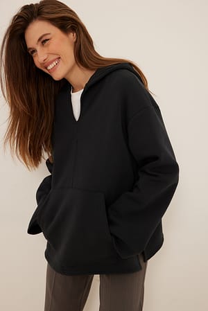 Dark Grey V-Neck Oversized Hoodie