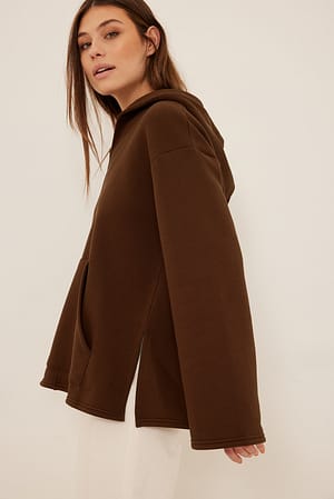 Brown V-Neck Oversized Hoodie