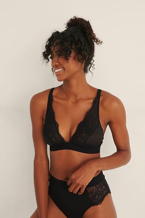 Black V-Shape Elastic Lace Top