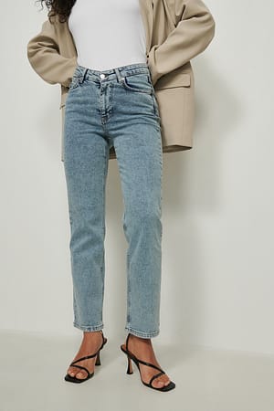 Acid Blue V-Shaped Waist Straight Jeans