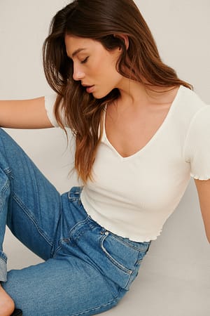Offwhite V-Neck Babylock Rib Top