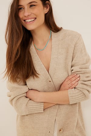 Beige Melange Stickad cardigan