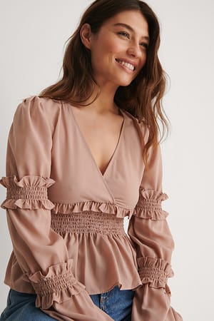 Dusty Pink Recycled luftig blus med V-ringning