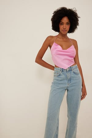 Baby Pink V-shape Satin Top