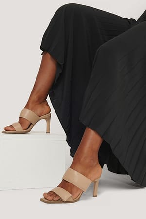 Beige Velcro Strap Square Toe Mules