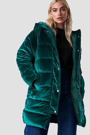 Petrol Velvet Long Puffer
