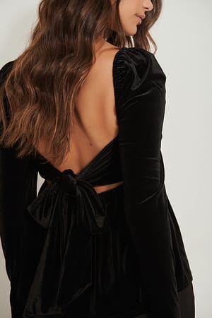 Black Velvet Tie Back Top
