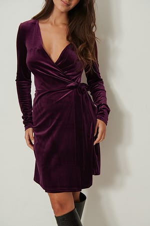 Mauve Velvet Wrap Mini Dress