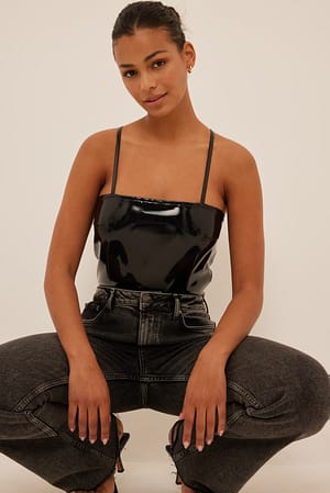 Black Vinyl Strap Singlet