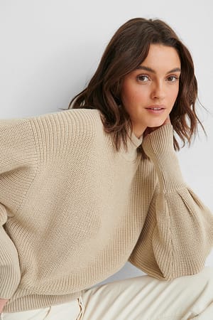 Beige Biologique Pull En Tricot À Col Montant