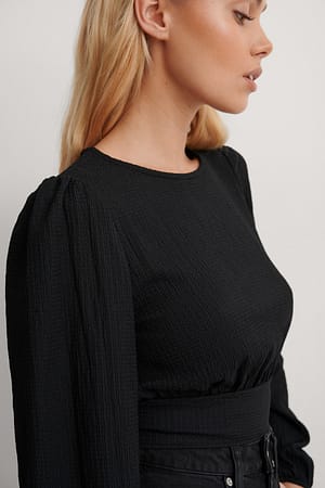 Black Waist Detail Crepe Top
