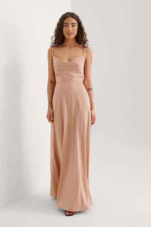 Dusty Pink Waterfall Bow Maxi Dress