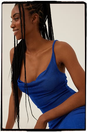 Blue Waterfall Neckline Maxi Dress