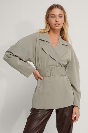 Dusty Light Green Wide Belt Blazer