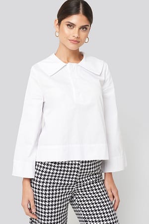 White Wide Collar Cotton Shirt