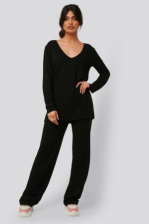 Black Pantalon Large En Maille
