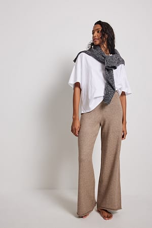 Beige Wide Knitted Pants