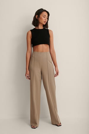 Taupe Hose Mit Weiten Beinen Und Nahtdetail