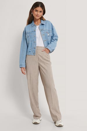 Beige Melange Pantalon De Costume À Jambe Large