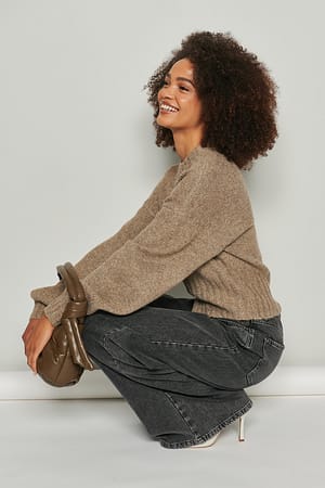 Light Khaki Ribbestrikket vid genser