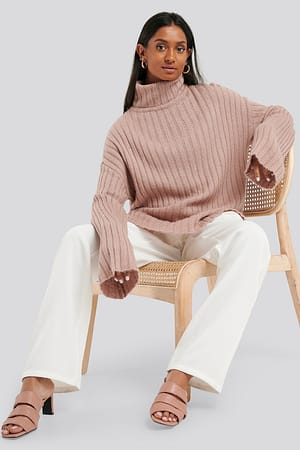 Dusty Pink Wide Sleeve Rib Knitted Polo