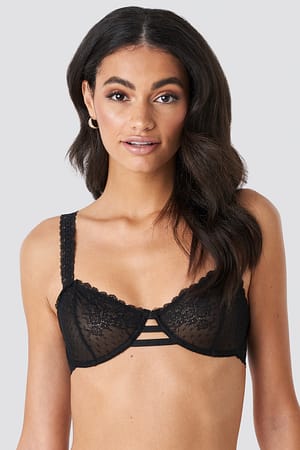 Black Wide Strap Lace Cup Bra