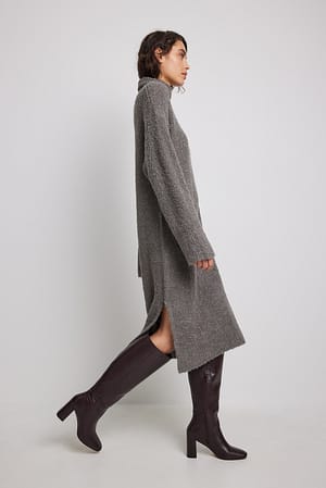 Grey Wollmischung gestricktes Kleid mit Rollkragen
